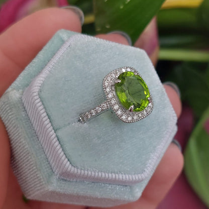 Peridot and Diamond Cluster Ring, 3.88 carats