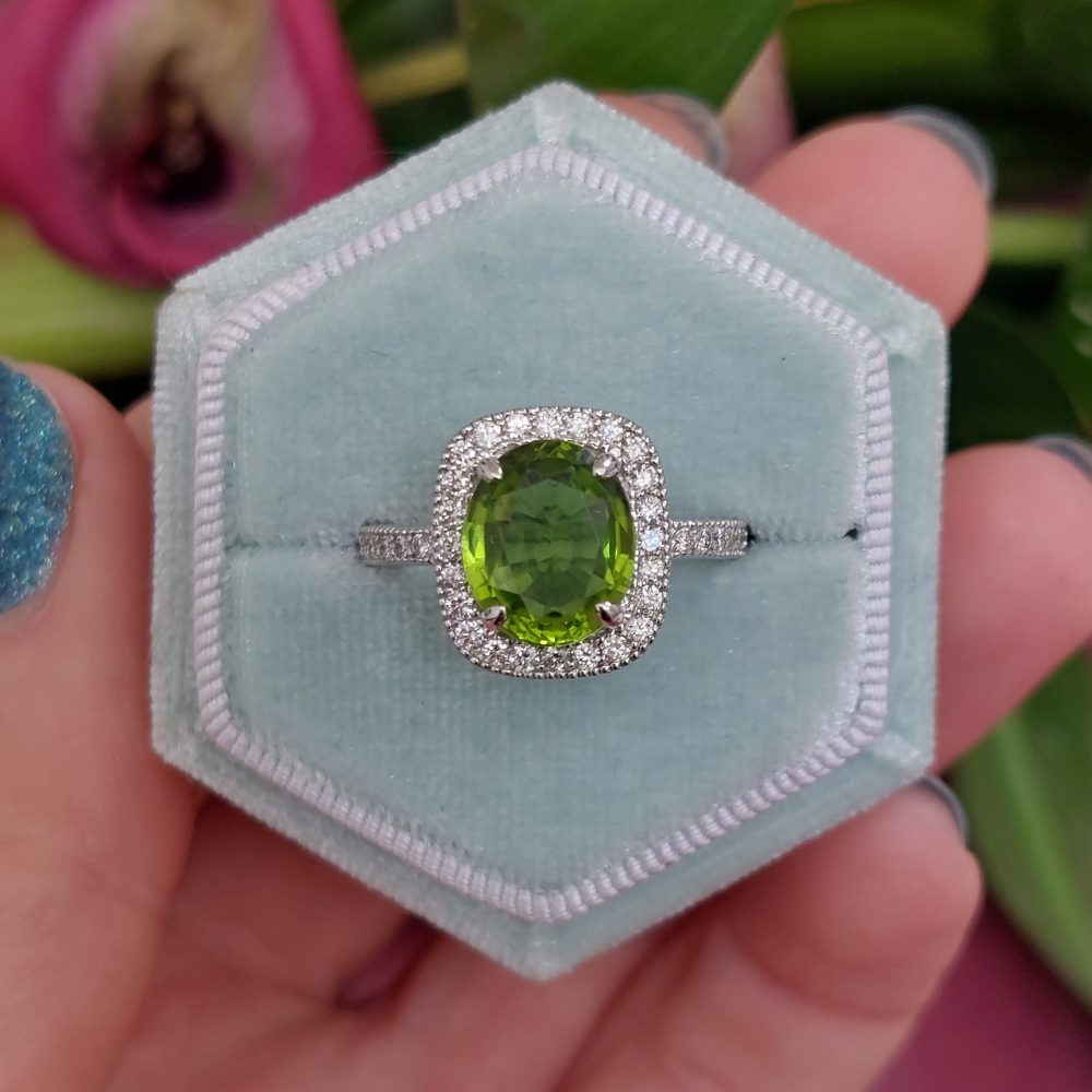 Peridot and Diamond Cluster Ring, 3.88 carats