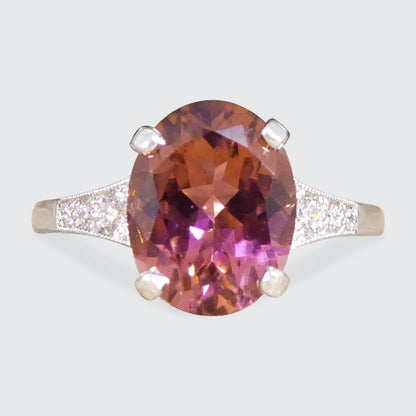 Period Art Deco Style 2.38ct Pink Tourmaline and Diamond Ring