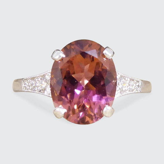 Period Art Deco Style 2.38ct Pink Tourmaline and Diamond Ring