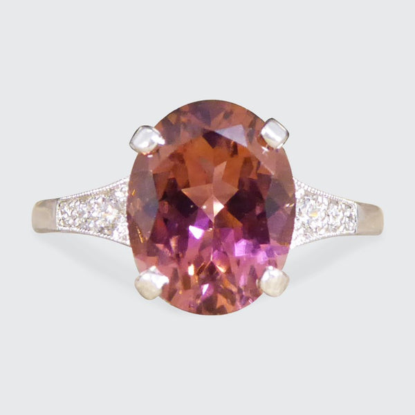 Period Art Deco Style 2.38ct Pink Tourmaline and Diamond Ring