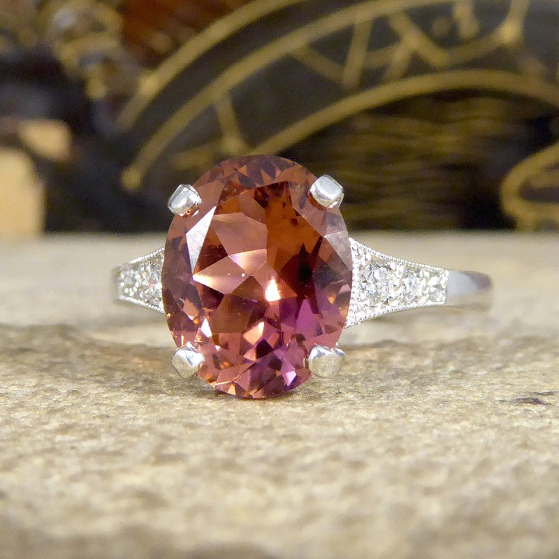 Period Art Deco Style 2.38ct Pink Tourmaline and Diamond Ring