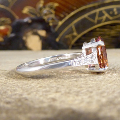 Period Art Deco Style 2.38ct Pink Tourmaline and Diamond Ring
