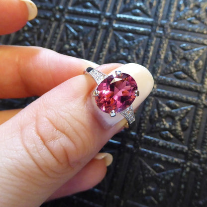 Period Art Deco Style 2.38ct Pink Tourmaline and Diamond Ring