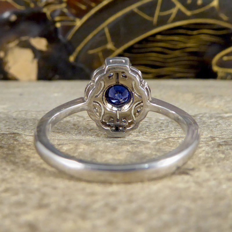 Period Art Deco Style Sapphire and Diamond Plaque Ring