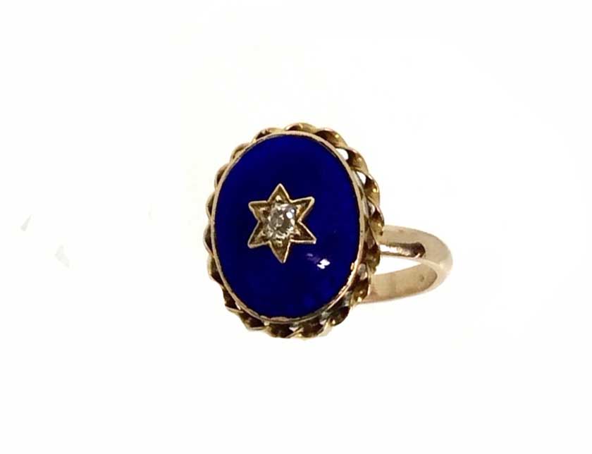 Antique Victorian Blue Enamel and Diamond Gold Ring