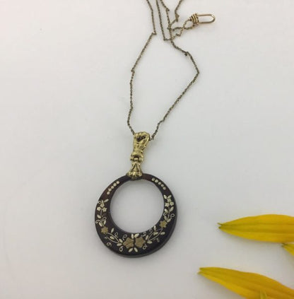 Antique French Napoleon III Tortoiseshell and Gold Pique Pendant