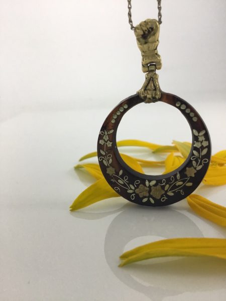 Antique French Napoleon III Tortoiseshell and Gold Pique Pendant