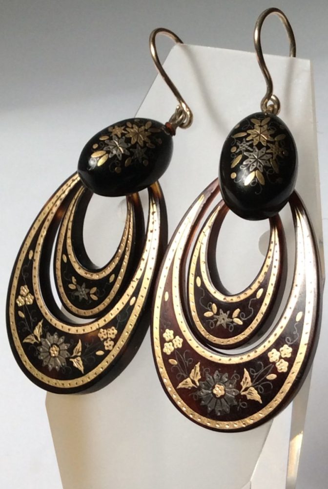 Antique Victorian Tortoiseshell Pendant Earrings