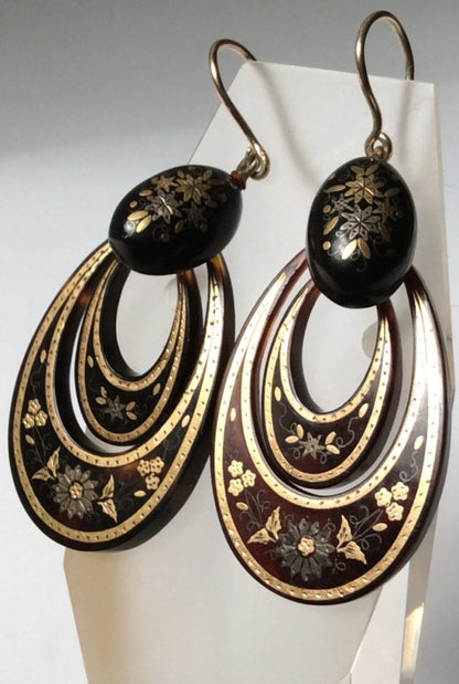Antique Victorian Tortoiseshell Pendant Earrings