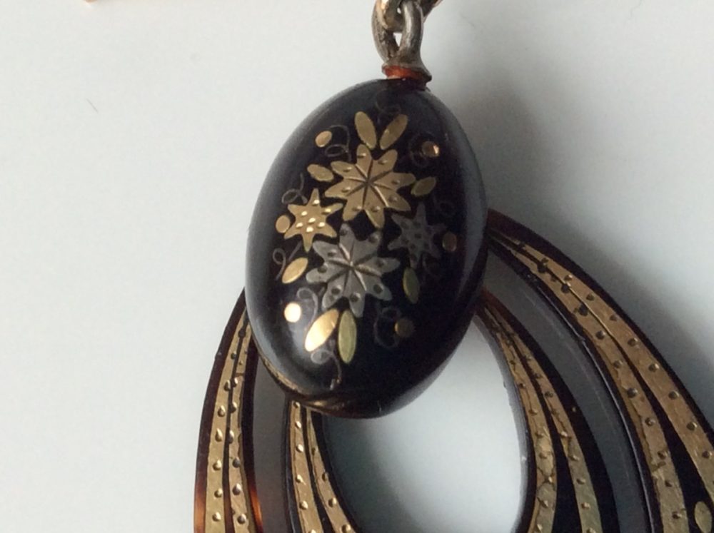 Antique Victorian Tortoiseshell Pendant Earrings