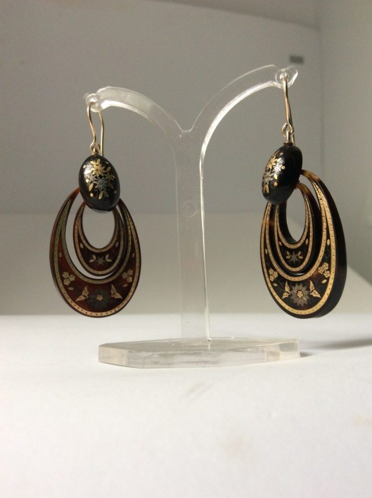 Antique Victorian Tortoiseshell Pendant Earrings