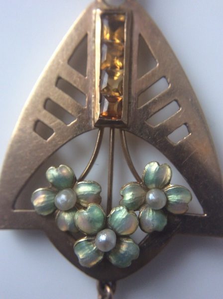 Antique Art Nouveau Yellow Topaz  Pendant Necklace