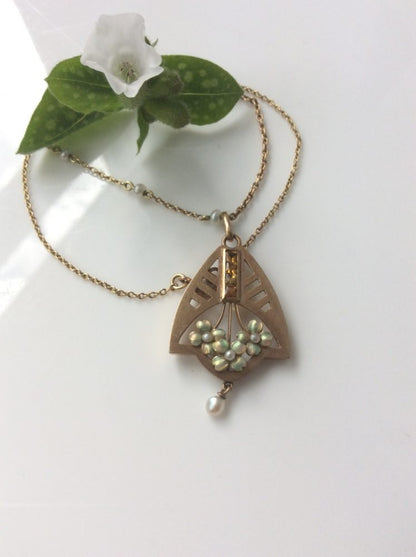 Antique Art Nouveau Yellow Topaz  Pendant Necklace