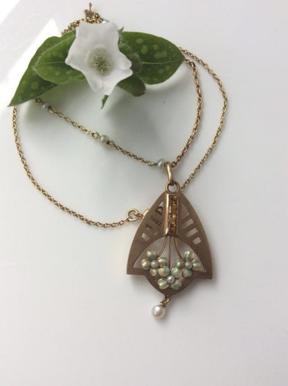 Antique Art Nouveau Yellow Topaz  Pendant Necklace