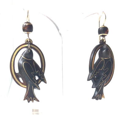 Rare Antique Victorian Tortoiseshell Gold Inlay Pique Earrings