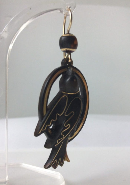 Rare Antique Victorian Tortoiseshell Gold Inlay Pique Earrings