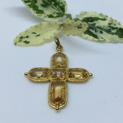 Antique Topaz & Gold Cross Pendant