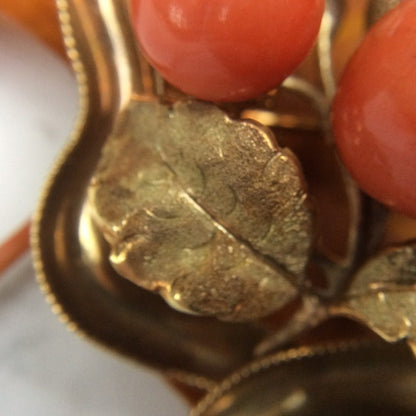 Antique Victorian Gold Coral Brooch