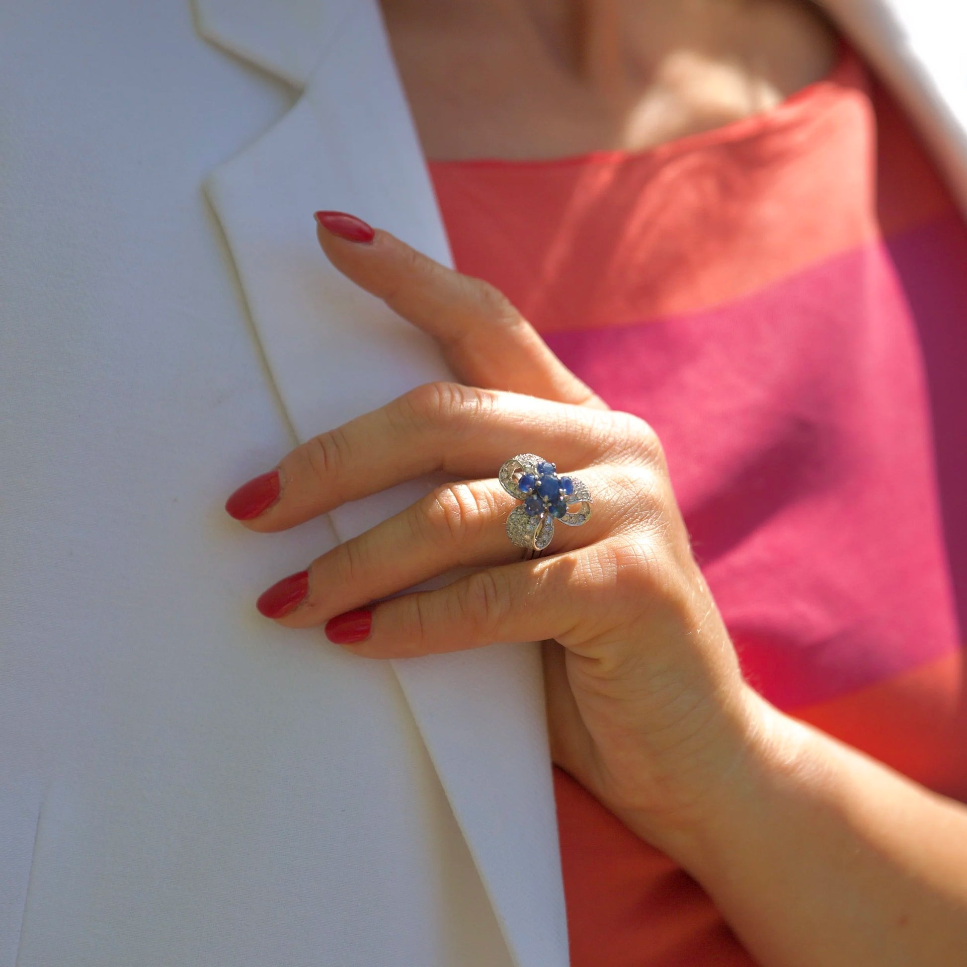 2.25ct Sapphire and Diamond Cluster Ribbon Ring