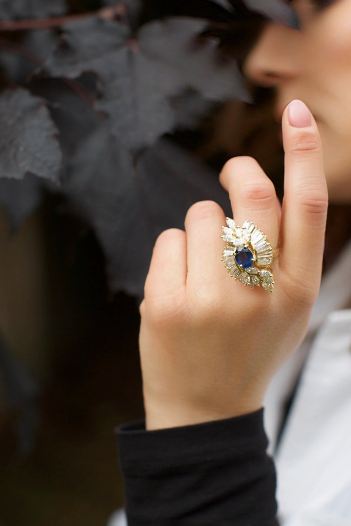 Sapphire and Diamond Cluster Cocktail Ring in 18kt Yellow Gold