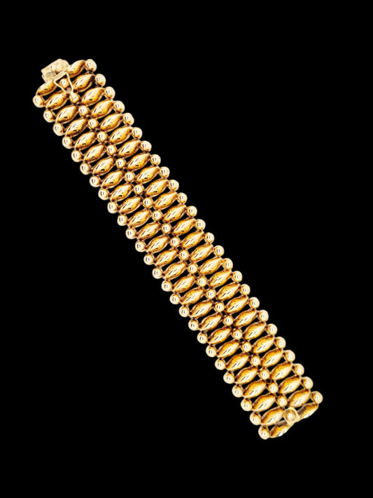Vintage Retro 14ct Yellow Gold Wide Coffee Bean Link Tank Bracelet, Circa 1940s
