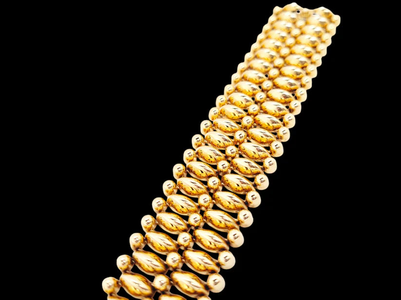 Vintage Retro 14ct Yellow Gold Wide Coffee Bean Link Tank Bracelet, Circa 1940s