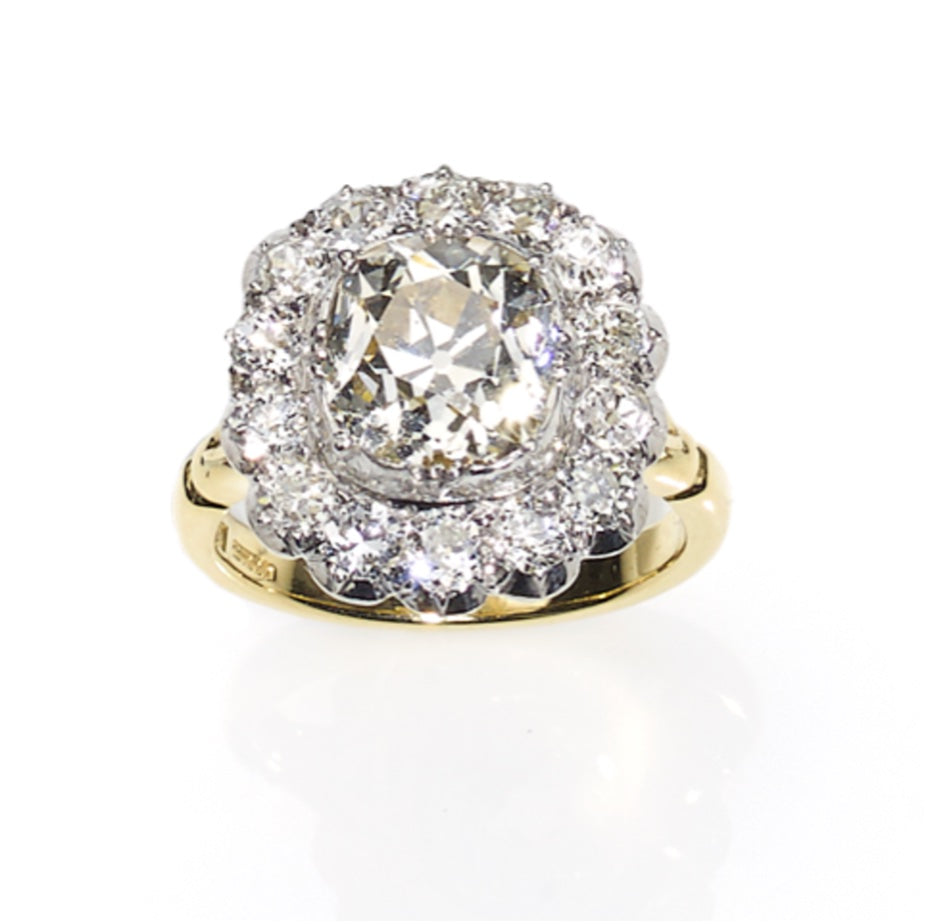 Antqiue style old cut cluster ring hand made 2 carats