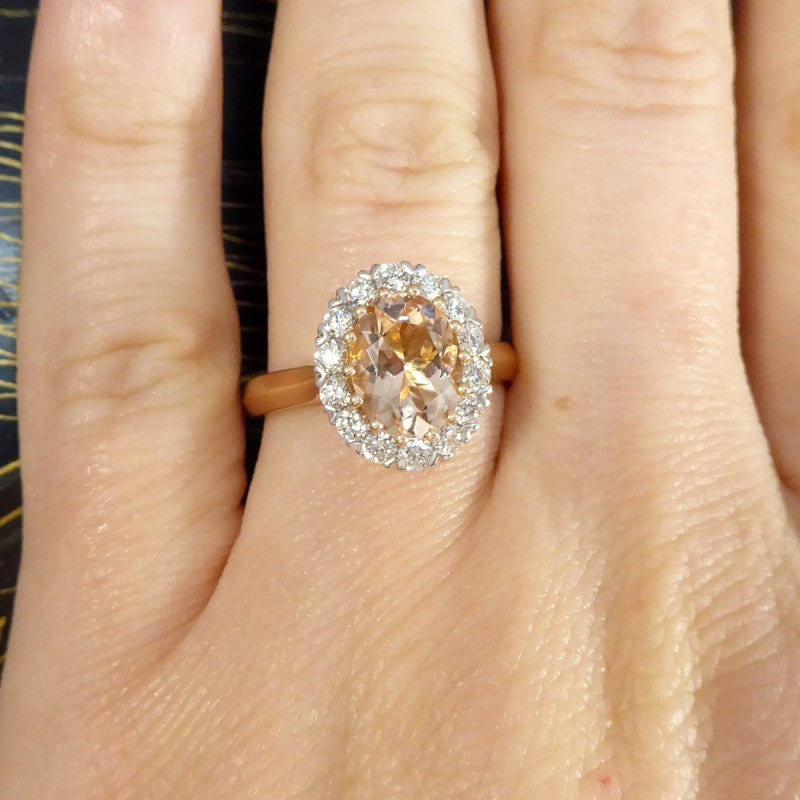 Pink Morganite and Diamond Cluster Ring, 1.82ct