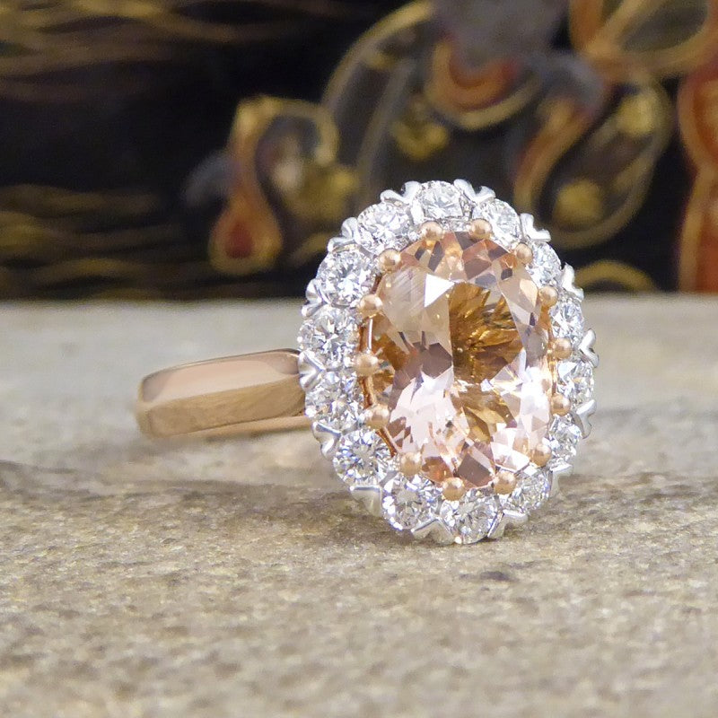 Pink Morganite and Diamond Cluster Ring, 1.82ct