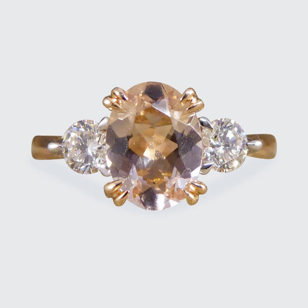 Pink Morganite and Diamond Three Stone Ring in 18ct Rose Gold