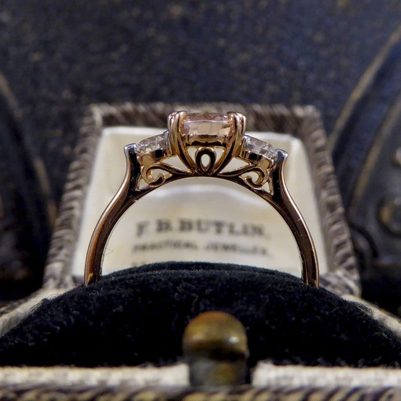 Pink Morganite and Diamond Three Stone Ring in 18ct Rose Gold