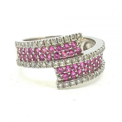Contemporary Pink Sapphire and Diamond Crossover Ring
