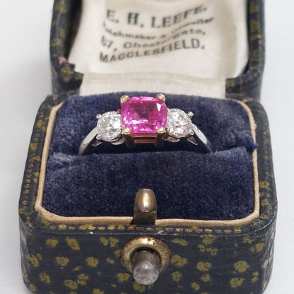 Pink Sapphire and Diamond Three Stone Ring, 1.50ct