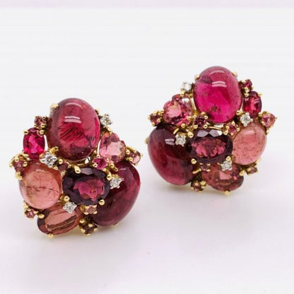 Pink Tourmaline and Diamond Cluster Earrings