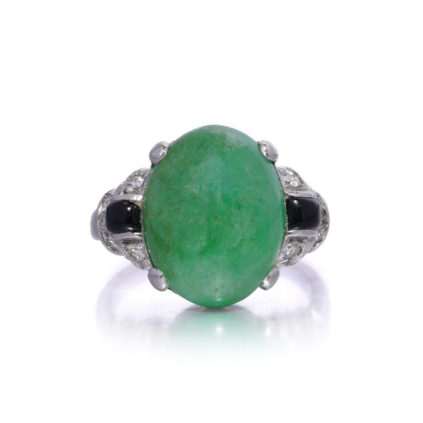 Natural No Heat 6.40ct Jadeite Jade Onyx and Diamond Ring in Platinum