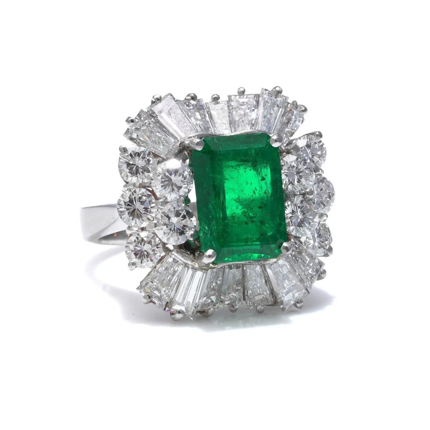 Platinum 3cts Colombian Emerald Diamond Cluster Ring
