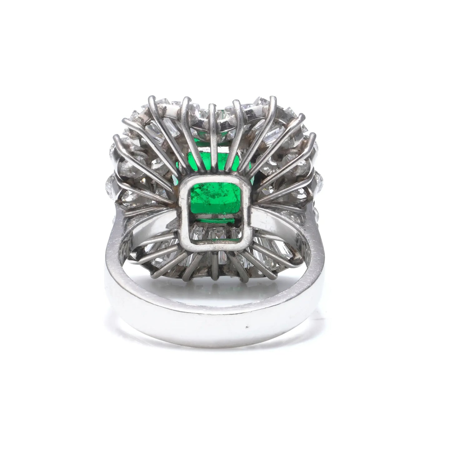 Platinum 3cts Colombian Emerald Diamond Cluster Ring