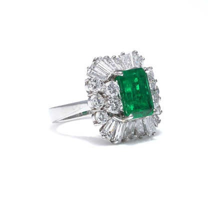 Platinum 3cts Colombian Emerald Diamond Cluster Ring