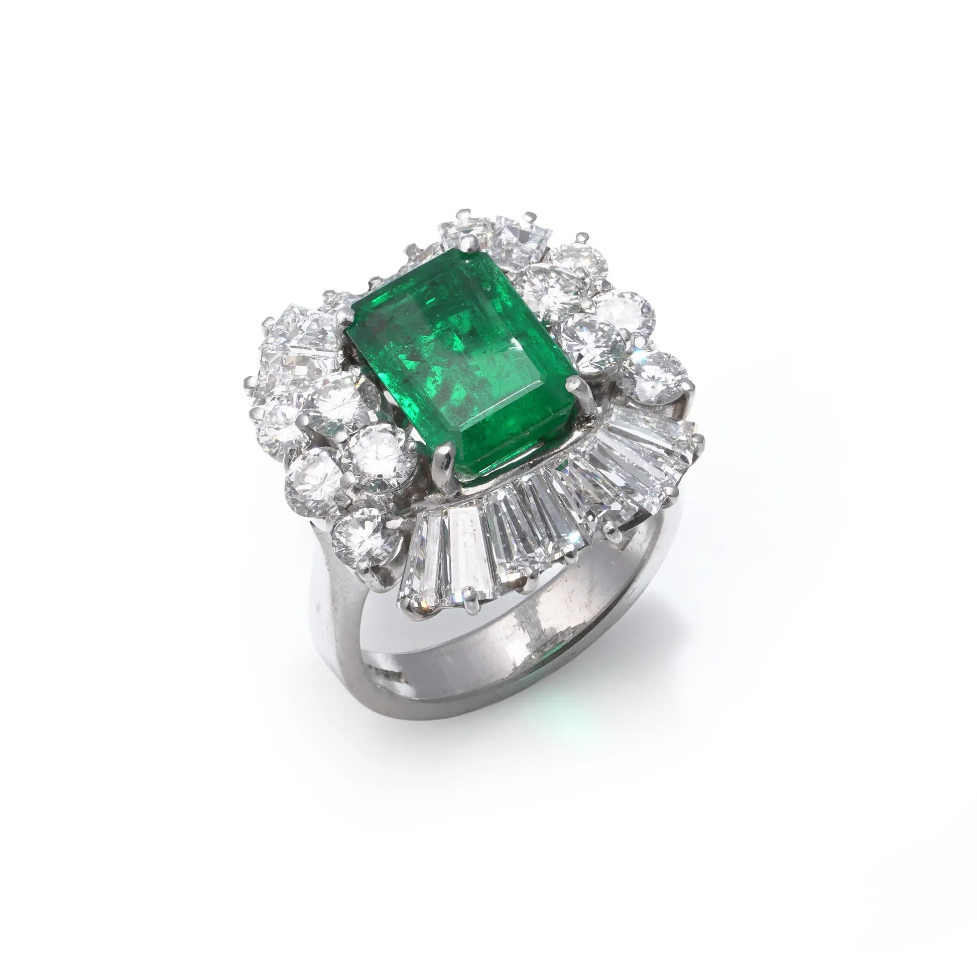 Platinum 3cts Colombian Emerald Diamond Cluster Ring