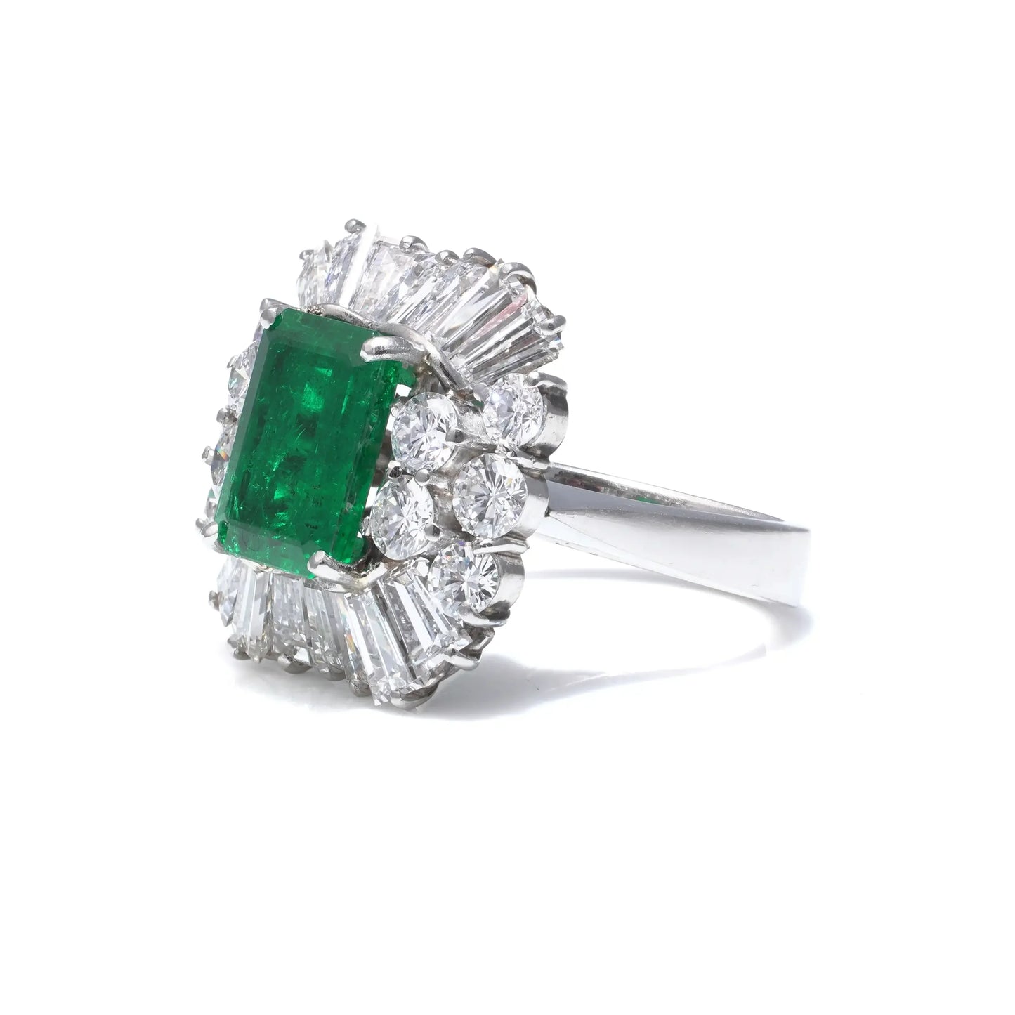 Platinum 3cts Colombian Emerald Diamond Cluster Ring