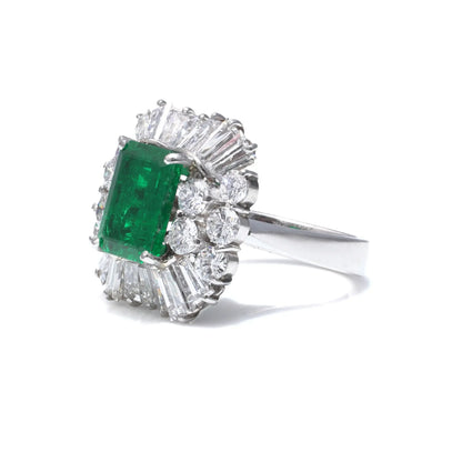 Platinum 3cts Colombian Emerald Diamond Cluster Ring
