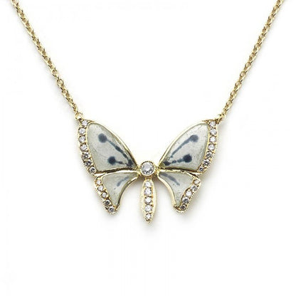 Plique à Jour Enamel Diamond Butterfly Pendant Necklace