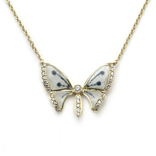 Plique à Jour Enamel Diamond Butterfly Pendant Necklace