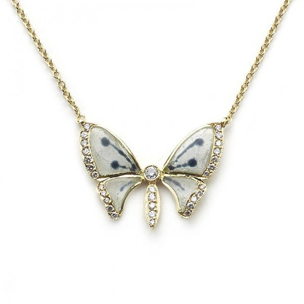 Plique à Jour Enamel Diamond Butterfly Pendant Necklace