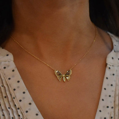 Plique à Jour Enamel Diamond Butterfly Pendant Necklace