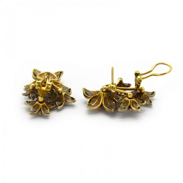 Plique à Jour Enamel and Diamond Flower Earrings