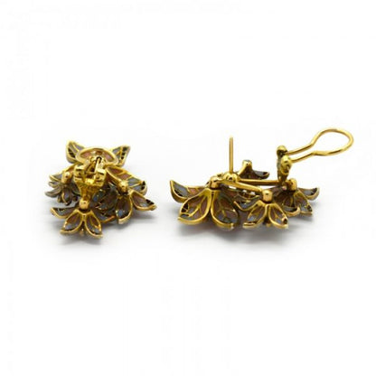 Plique à Jour Enamel and Diamond Flower Earrings