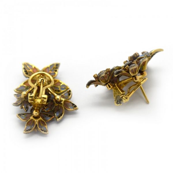 Plique à Jour Enamel and Diamond Flower Earrings