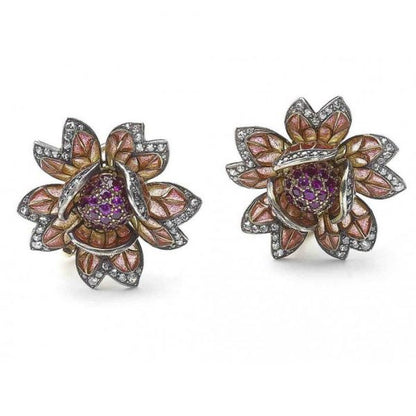 Plique á Jour Enamel Flower Earrings